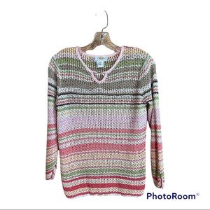 Talbots Pastel Striped Open Weave Summer Sweater Size Small